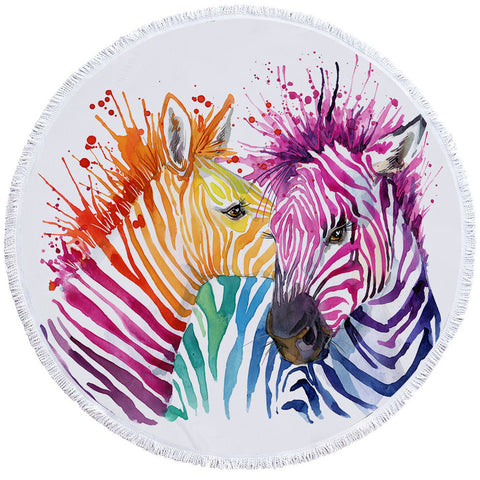 Image of Watercolored Zebras Round Beach Towel Set - Beddingify