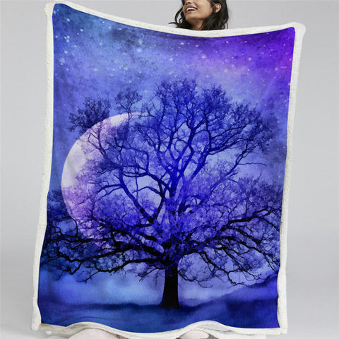 Image of Moon Tree Themed BLMT2210 Sherpa Fleece Blanket