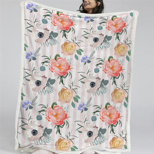 Floral Themed Sherpa Fleece Blanket