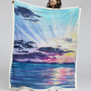 Sunset Sea Themed Sherpa Fleece Blanket - Beddingify