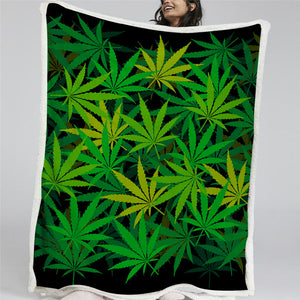 Green Maple Leaves Sherpa Fleece Blanket