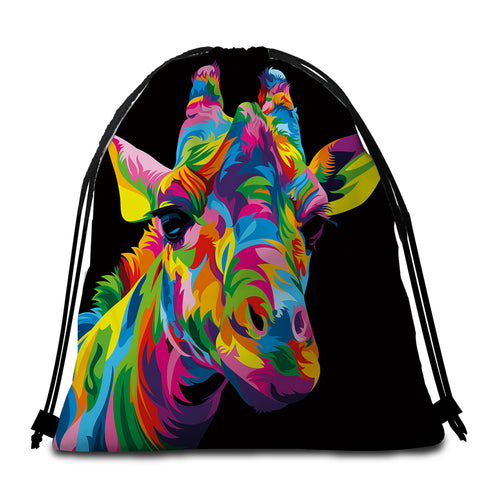 Image of Multicolored Giraffe Black Round Beach Towel Set - Beddingify