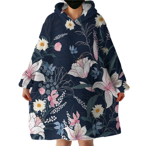 White Flowers SWLF2319 Hoodie Wearable Blanket