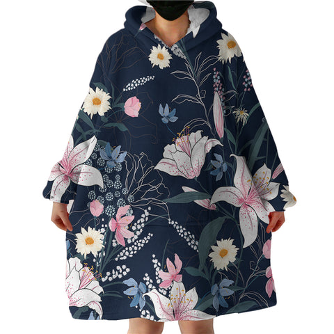 Image of White Flowers SWLF2319 Hoodie Wearable Blanket