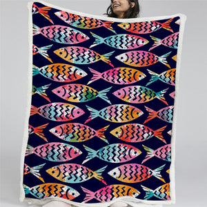 Cartoon Fish Themed Sherpa Fleece Blanket