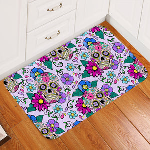 Gaudy Skulls Flowery Door Mat