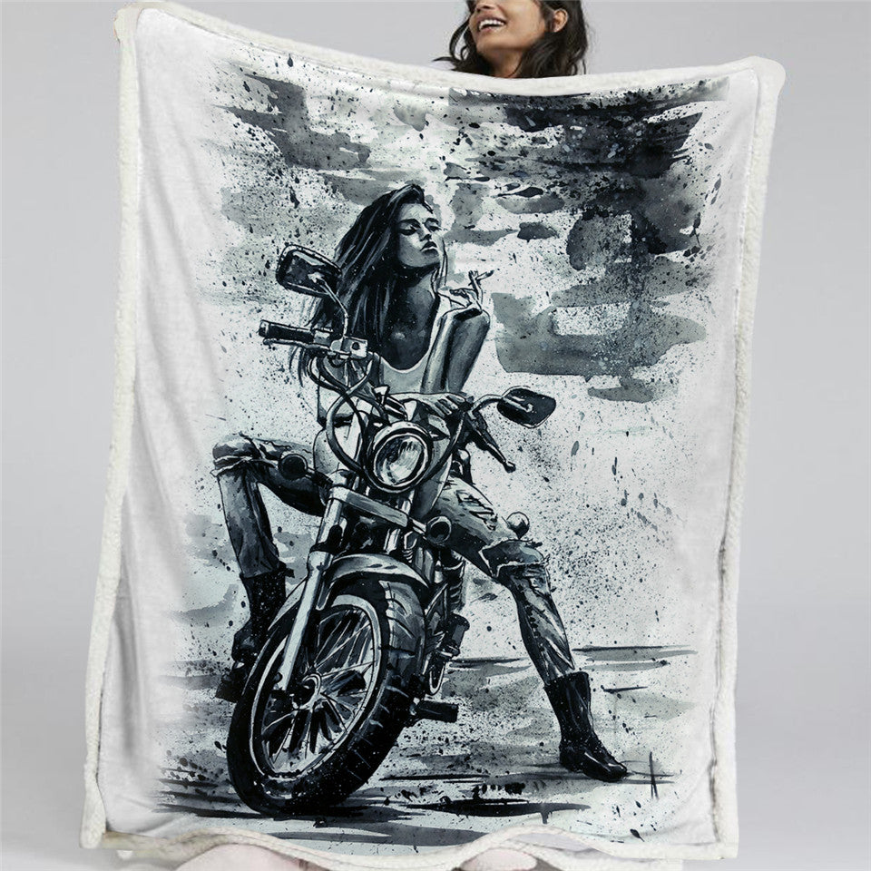 Motorbike Girl Sherpa Fleece Blanket