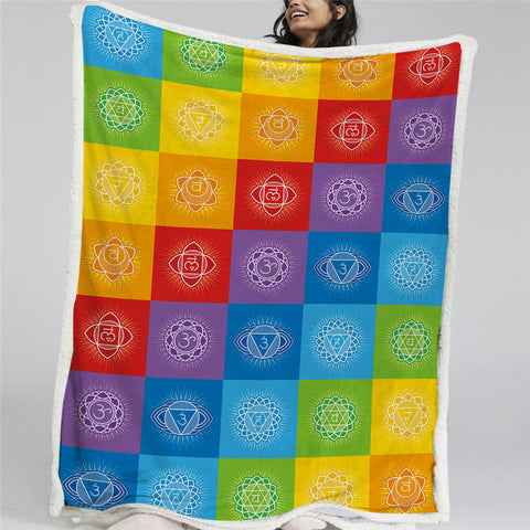 Image of Chakra Pattern Sherpa Fleece Blanket