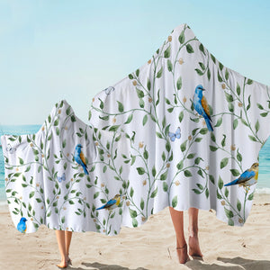 Blue Birds Branches Hooded Towel