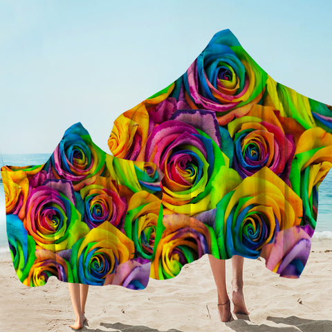 Image of Multicolored Rose Petals Hooded Towel