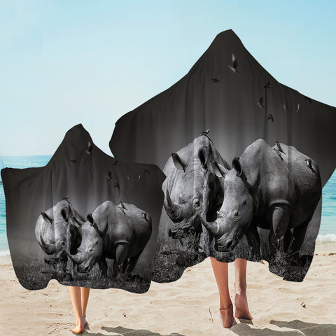 Image of 3D B&W Rhinos Hooded Towel