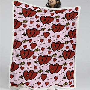 Hearts Themed Sherpa Fleece Blanket