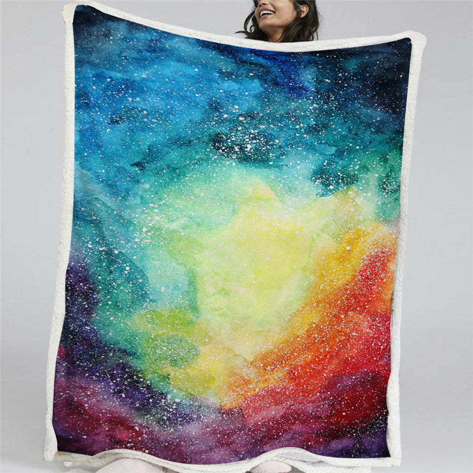 Galaxy Colorful Themed Sherpa Fleece Blanket