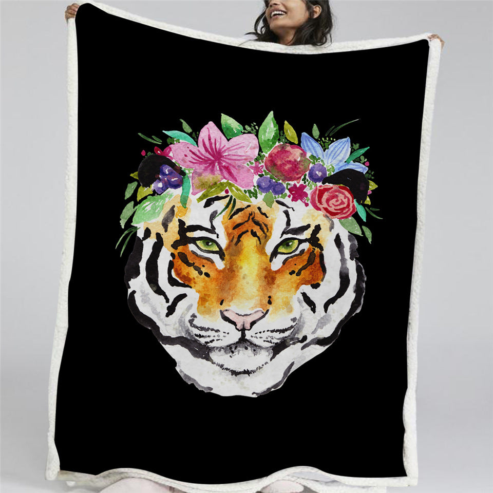 Flower Tiger Sherpa Fleece Blanket - Beddingify