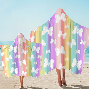 White Butterflies Rainbow Hooded Towel