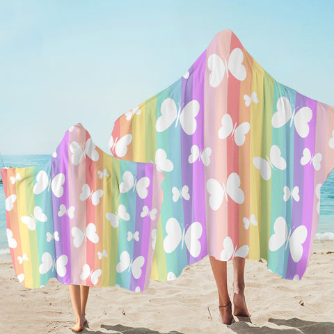 Image of White Butterflies Rainbow Hooded Towel