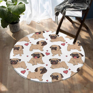 Cute Cartoon Pug Dog Pattern Area Rug Round Carpet