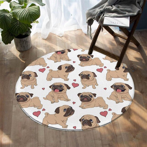 Image of Cute Cartoon Pug Dog Pattern Area Rug Round Carpet