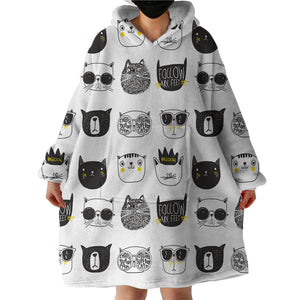 Cat Sketches SWLF2472 Hoodie Wearable Blanket