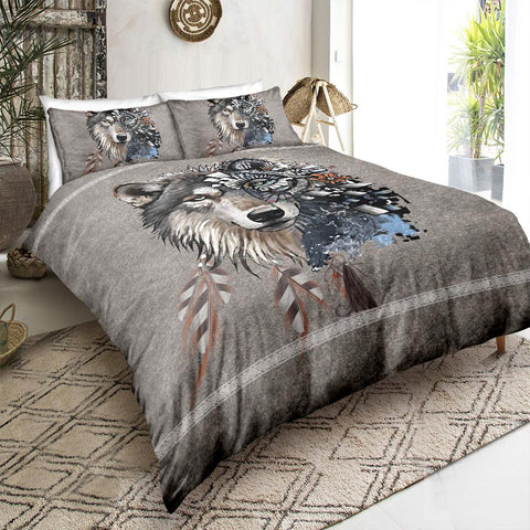 Image of Native Indian Mystic Wolf Comforter Set - Beddingify