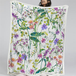 Colorful Floral Motif Sherpa Fleece Blanket