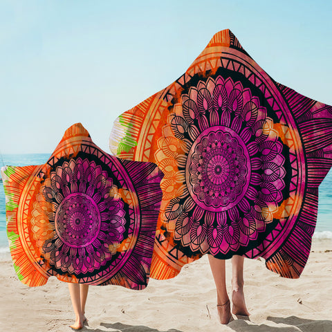 Image of Orange & Purple Sunflower Hooded Towel