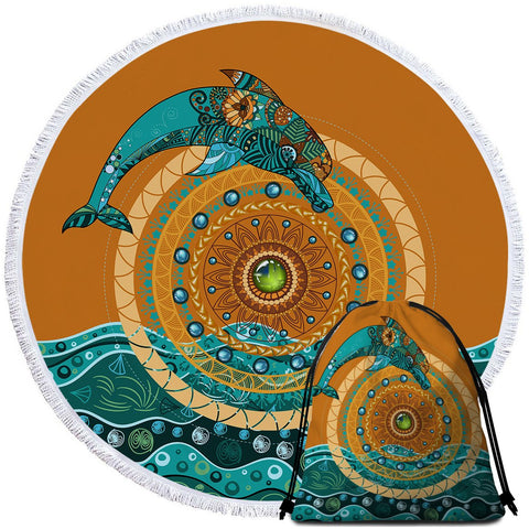 Image of Dolphin Mandala Round Towel Set - Beddingify