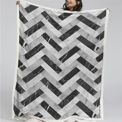Image of Black White Stripe Sherpa Fleece Blanket - Beddingify