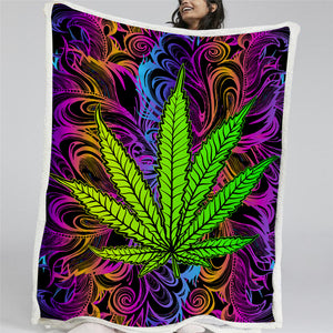 Psychedelic Maple Leaf Themed Sherpa Fleece Blanket