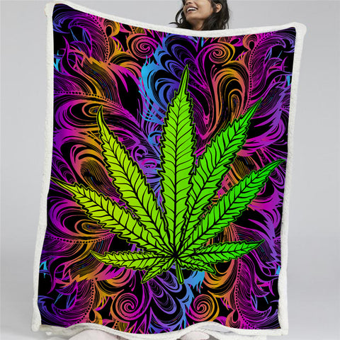 Image of Psychedelic Maple Leaf Themed Sherpa Fleece Blanket