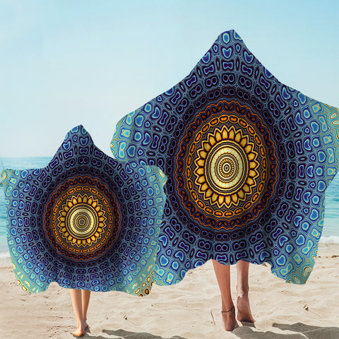 Image of Mandala Motif Blue Hooded Towel