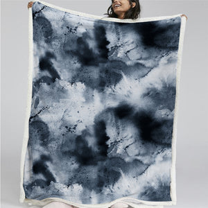Black Grey White Tie Dye Sherpa Fleece Blanket - Beddingify