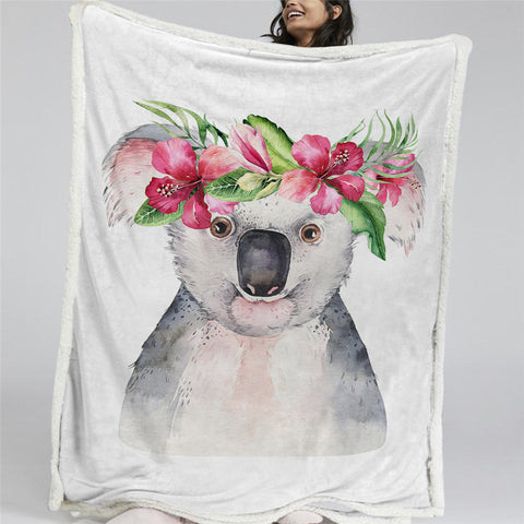 Image of Flower Koala Sherpa Fleece Blanket
