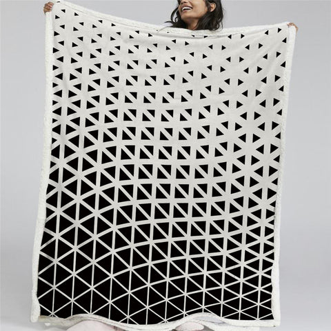Image of Black White Geometric Sherpa Fleece Blanket - Beddingify