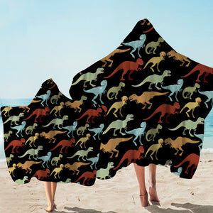 T-Rex Shapes Black Hooded Towel