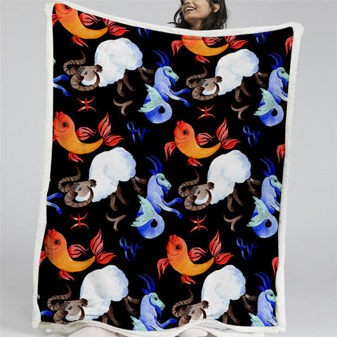 Image of Fish And Goat Themed Sherpa Fleece Blanket