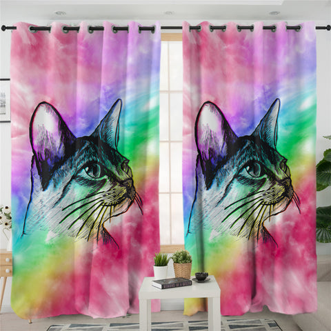 Image of Smoky Rainbow Kitty 2 Panel Curtains
