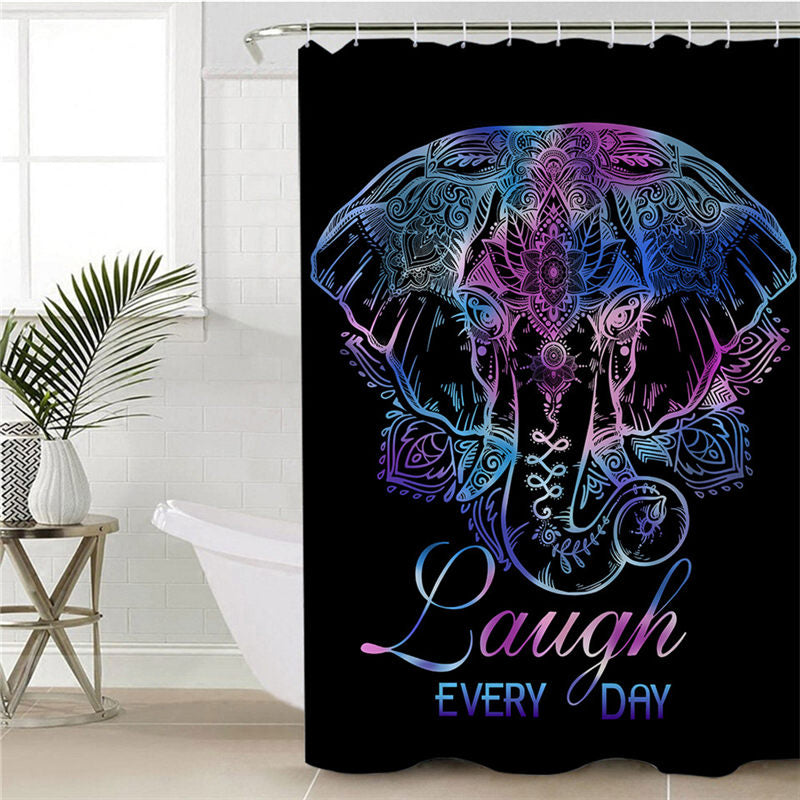 Laugh Everyday Elephant Black Shower Curtain