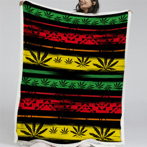 Stripe Of Leaves Sherpa Fleece Blanket - Beddingify