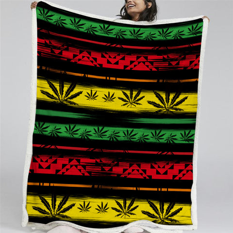 Image of Stripe Of Leaves Sherpa Fleece Blanket - Beddingify