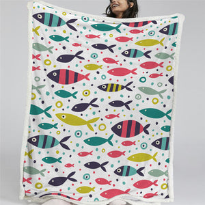 Colorful Cartoon Fish Themed Sherpa Fleece Blanket