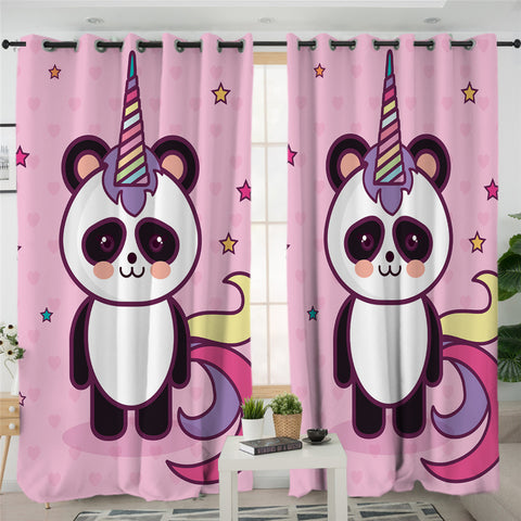 Image of Magical Panda Pink 2 Panel Curtains