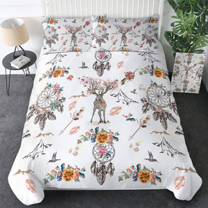 Elk Dream Catcher White Bedding Set - Beddingify