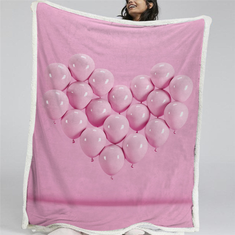 Pink Balloon Themed Sherpa Fleece Blanket
