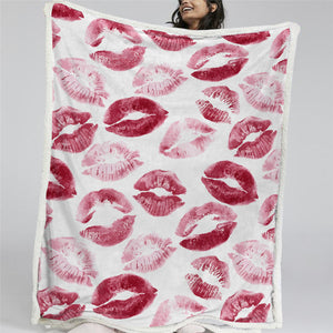 Pink Lips Themed Sherpa Fleece Blanket