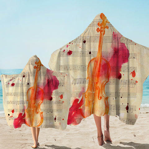 Image of Fiery Violin Music Sheet Hooded Towel