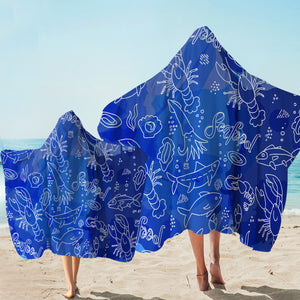 Cartooned Seafood Blue Hooded Towel