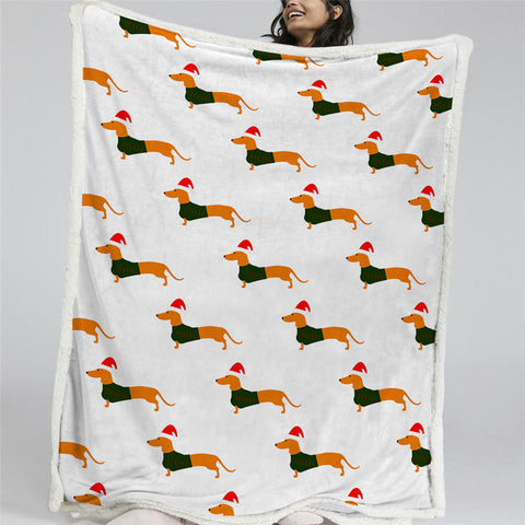 Image of Christmas Dachshund Themed Sherpa Fleece Blanket