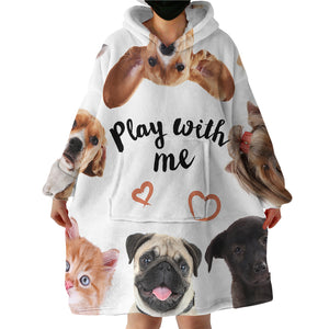 Play With Me Pug SWLF0483 Hoodie Wearable Blanket