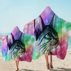 Cat Portrait Sketch Hooded Towel